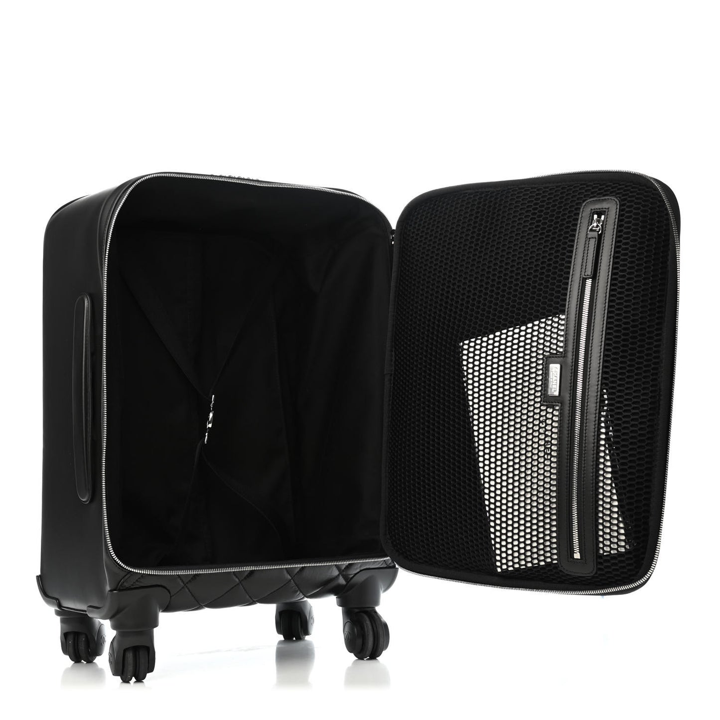 Calfskin Quilted Coco Case Trolley Rolling Luggage Black