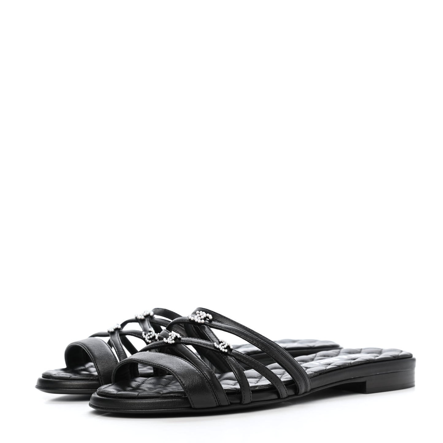 Lambskin Pearl CC Sandals 36 Black