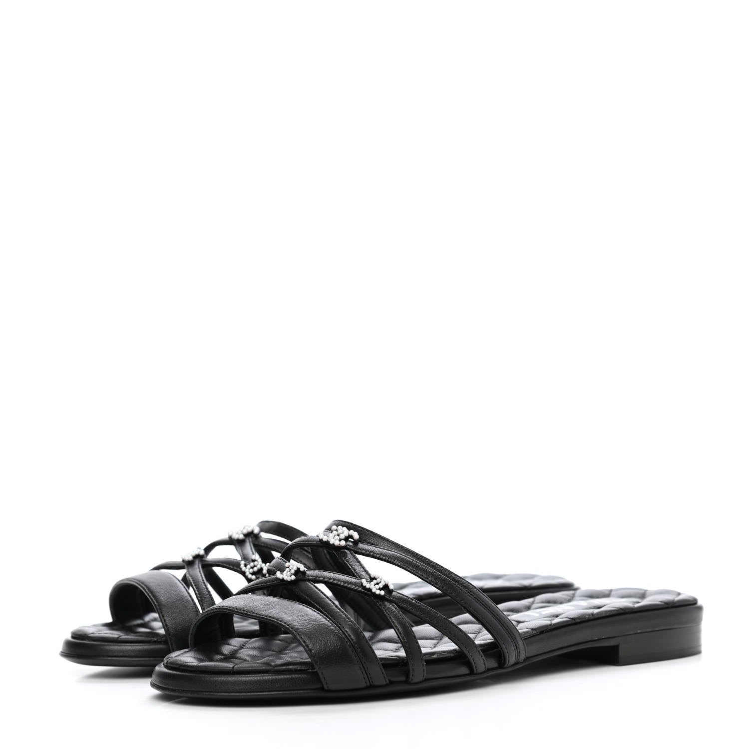 Chanel Lambskin Pearl CC Sandals 36 Black 3 of 10