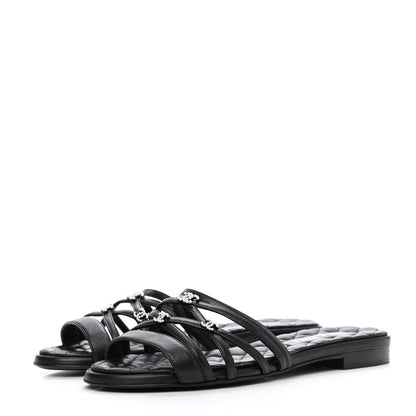 Chanel Lambskin Pearl CC Sandals 36 Black 3 of 10