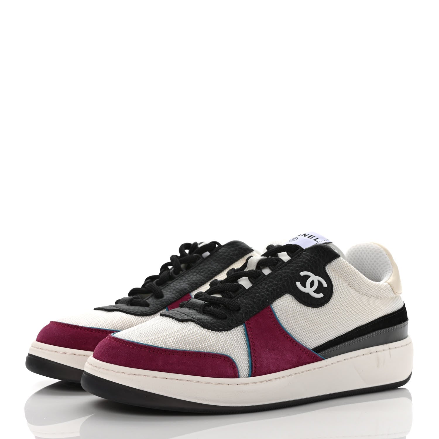 Chanel Fabric Suede Calfskin CC Sneakers 39.5 White Purple Black 3 of 9