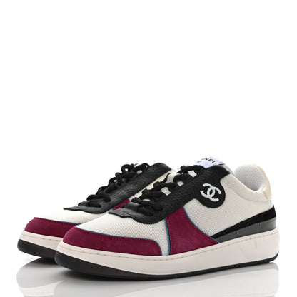 Chanel Fabric Suede Calfskin CC Sneakers 39.5 White Purple Black 3 of 9
