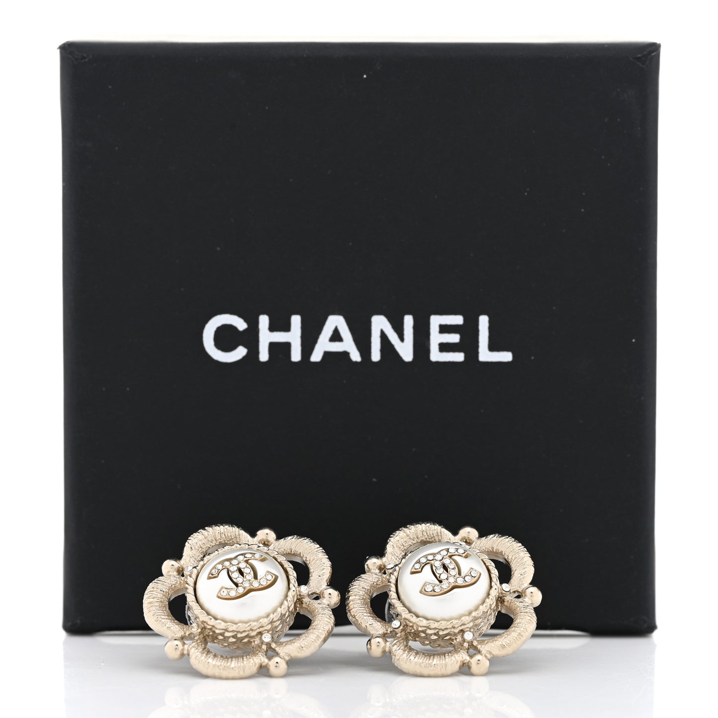 Flower CC Earrings Beige Gold