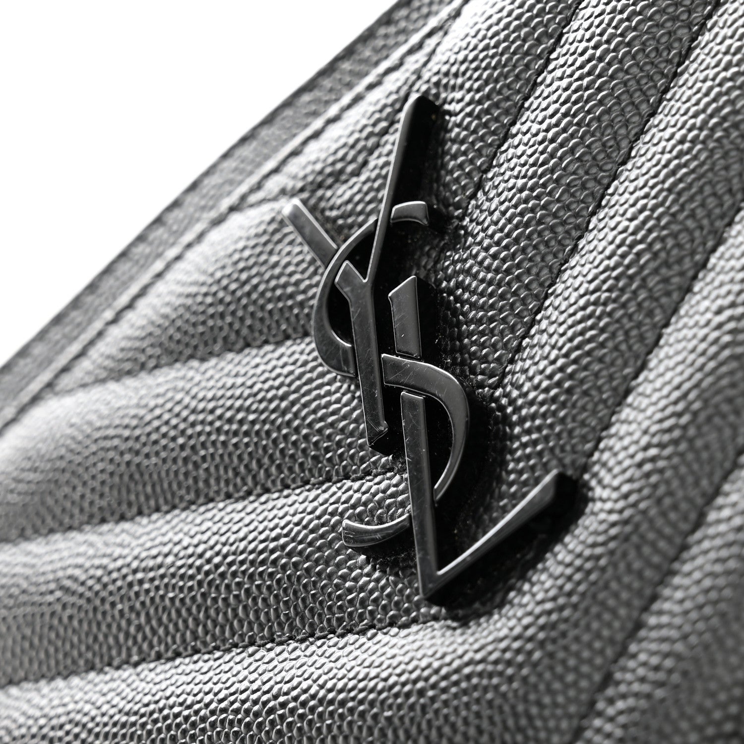 Saint Laurent Grain De Poudre Chevron Monogram Monochrome Bill Pouch Black 9 of 9