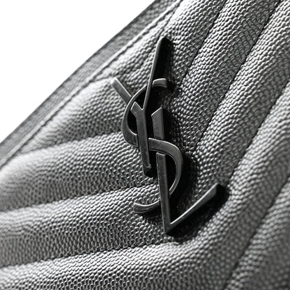 Saint Laurent Grain De Poudre Chevron Monogram Monochrome Bill Pouch Black 9 of 9
