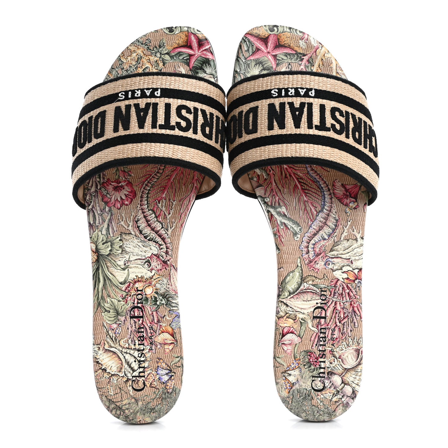 Straw Embroidered Cabinet De La Mer Dway Flat Slide Sandals 38.5 Multicolor