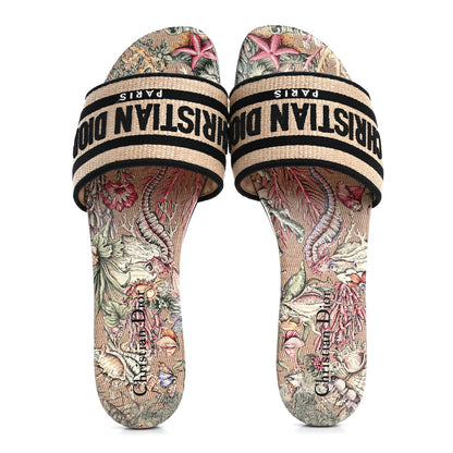 Christian Dior Straw Embroidered Cabinet De La Mer Dway Flat Slide Sandals 38.5 Multicolor 2 of 9