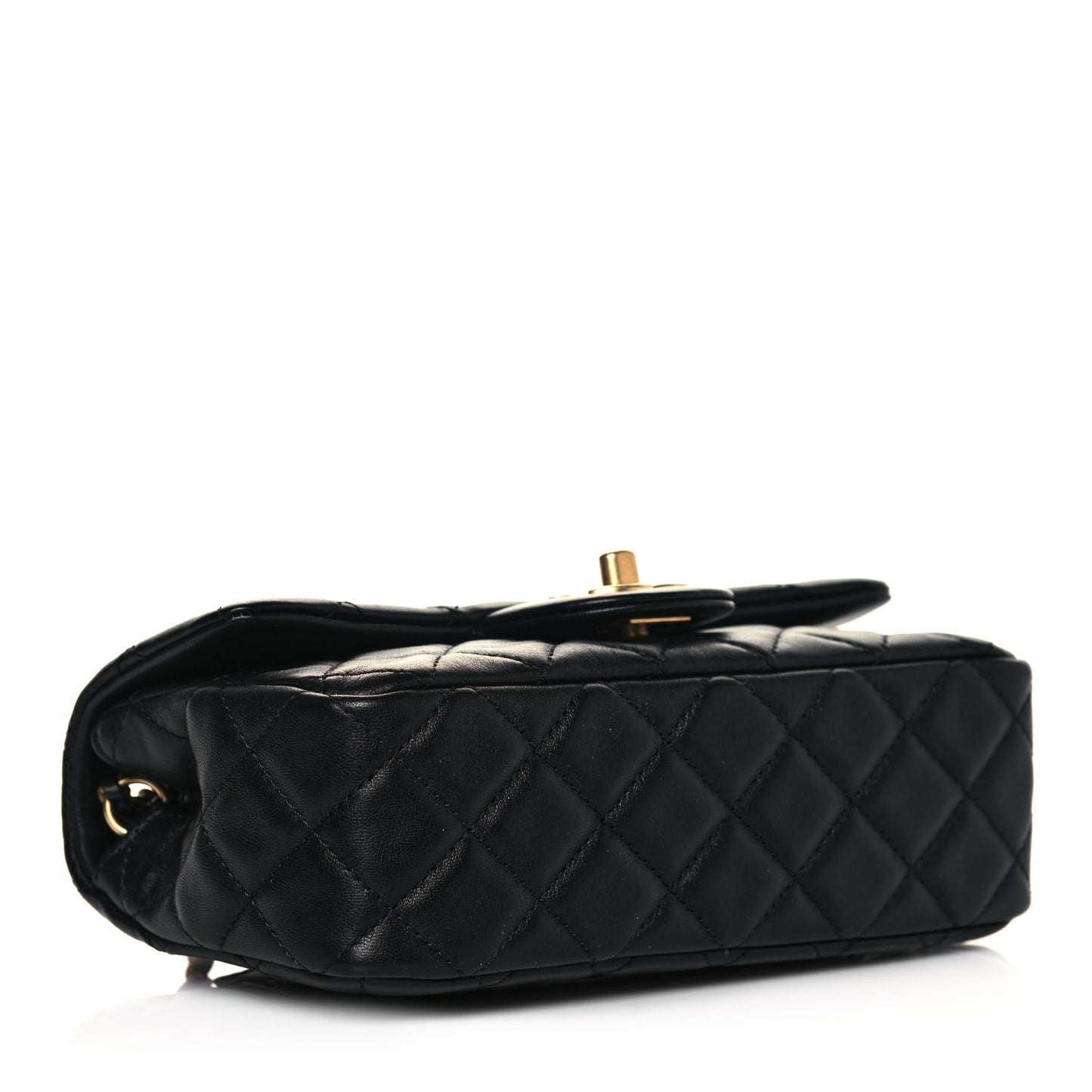 Lambskin Quilted Mini Rectangular Pearl Crush Flap Black