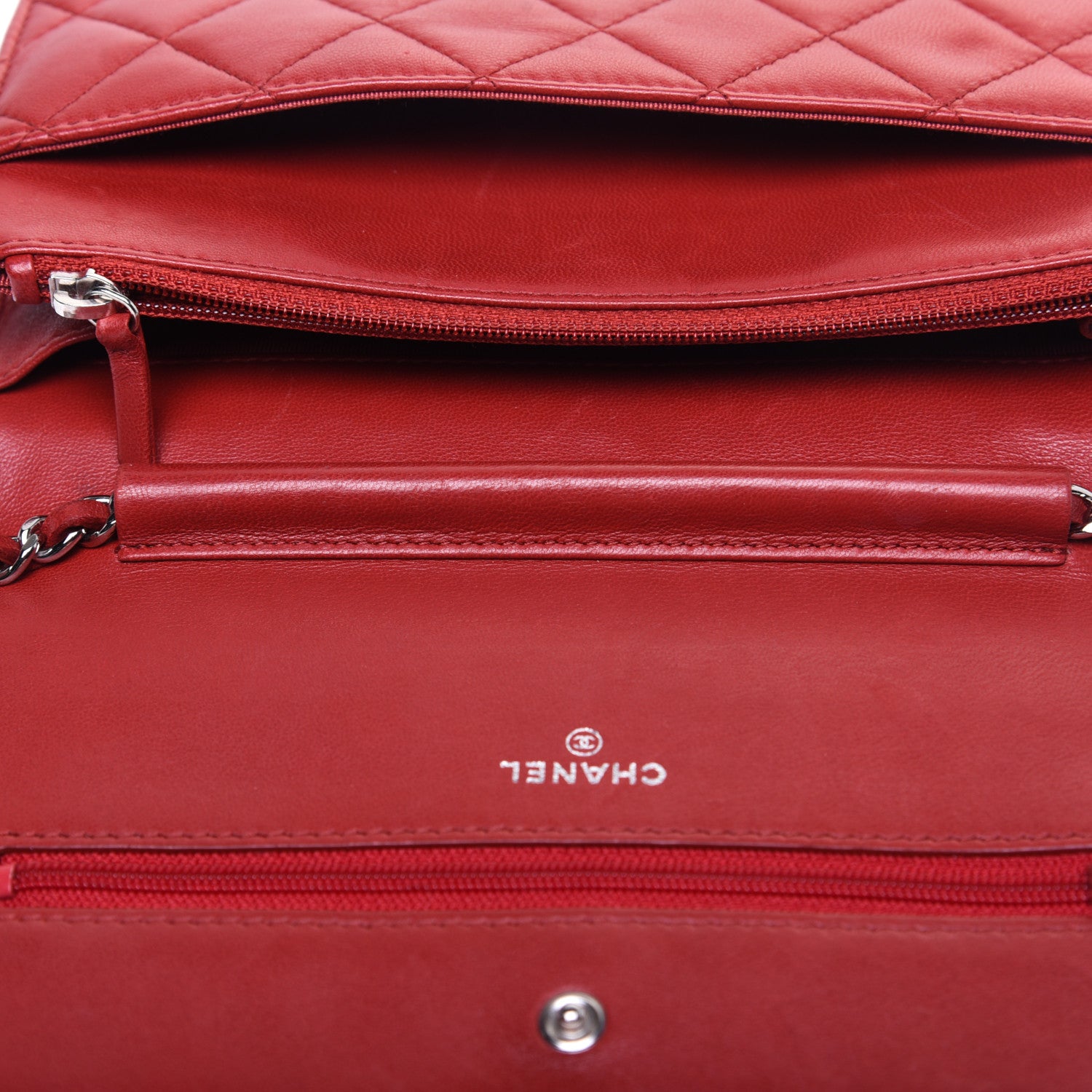 Chanel Lambskin Quilted Wallet on Chain WOC Red 15 of 16