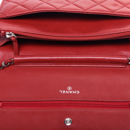 Chanel Lambskin Quilted Wallet on Chain WOC Red 15 of 16