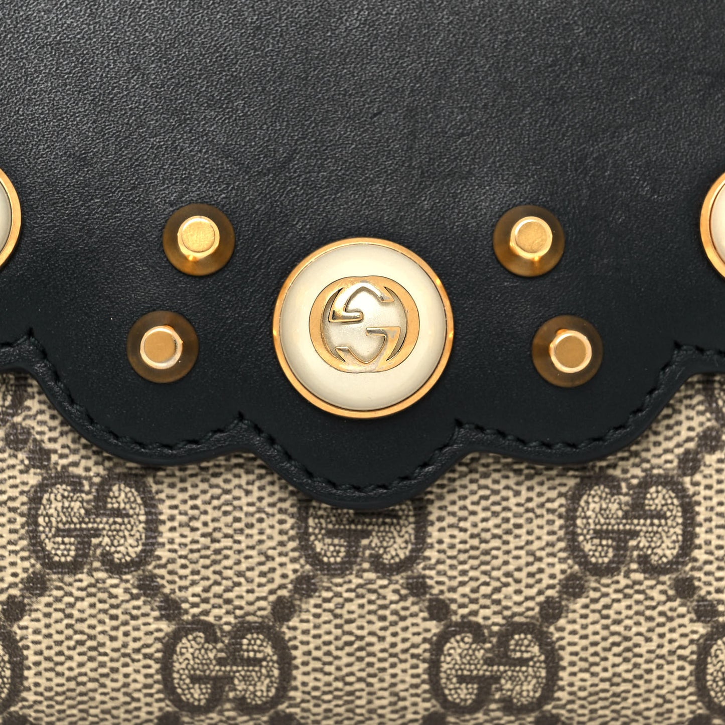 GG Supreme Monogram Pearl Studded French Wallet Black