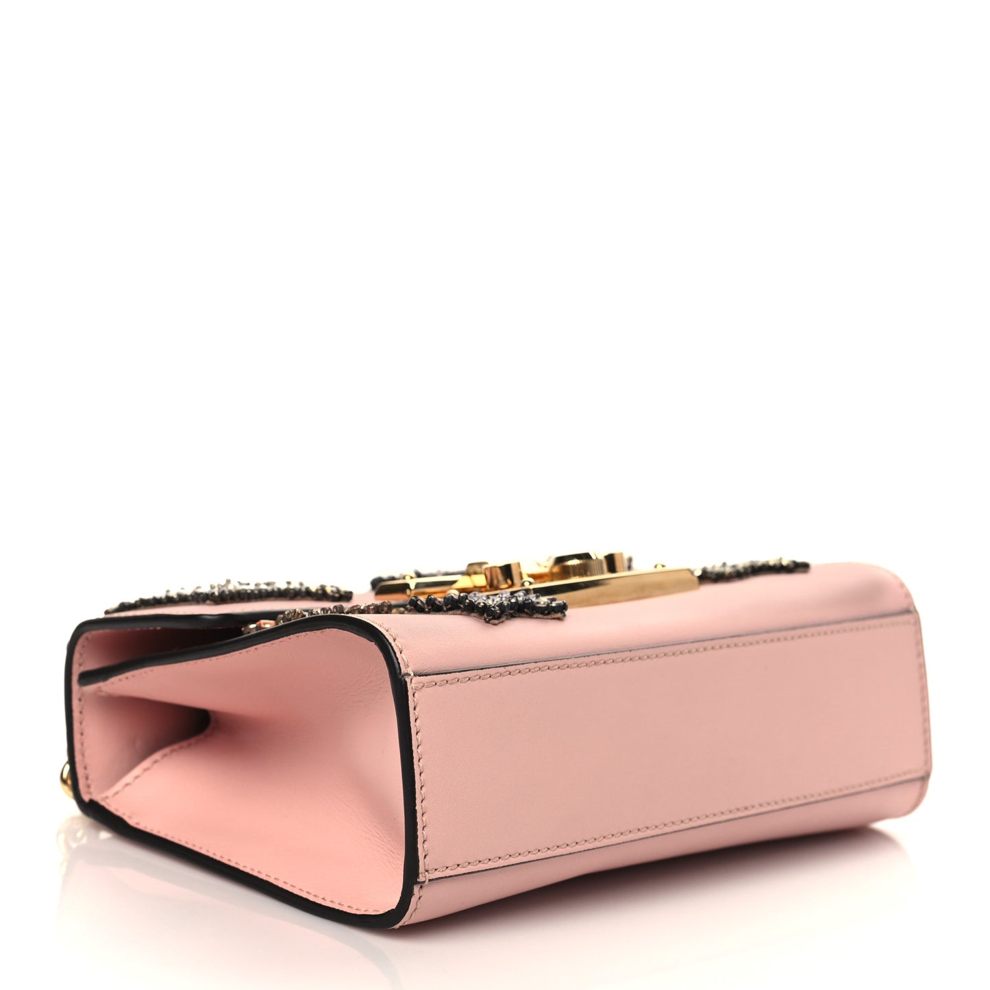 Calfskin Crystal Star Embroidered Small Padlock Shoulder Bag Perfect Pink Multicolor