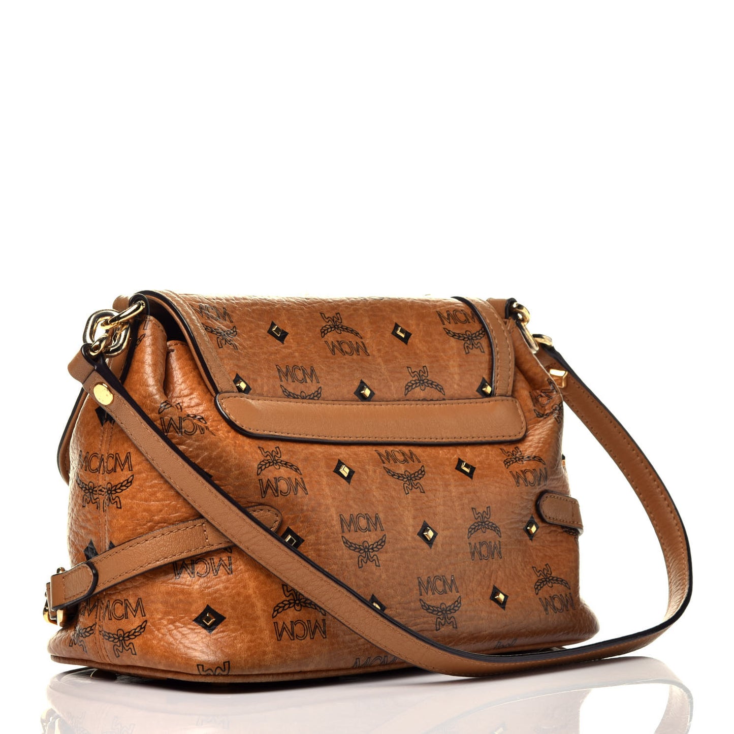 Visetos Studded Crossbody Flap Messenger Cognac