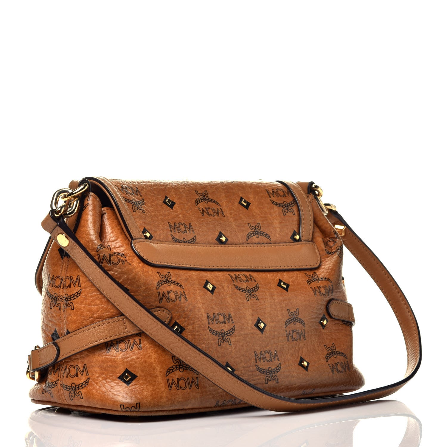 MCM Visetos Studded Crossbody Flap Messenger Cognac 3 of 9