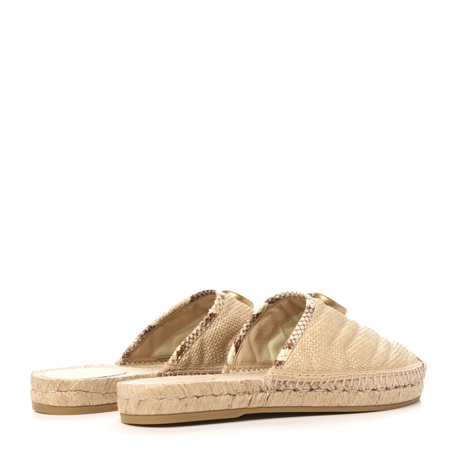 Gucci Raffia Elaphe Matelasse GG Marmont Espadrille Slippers 39 Natural Cream Brown 4 of 8