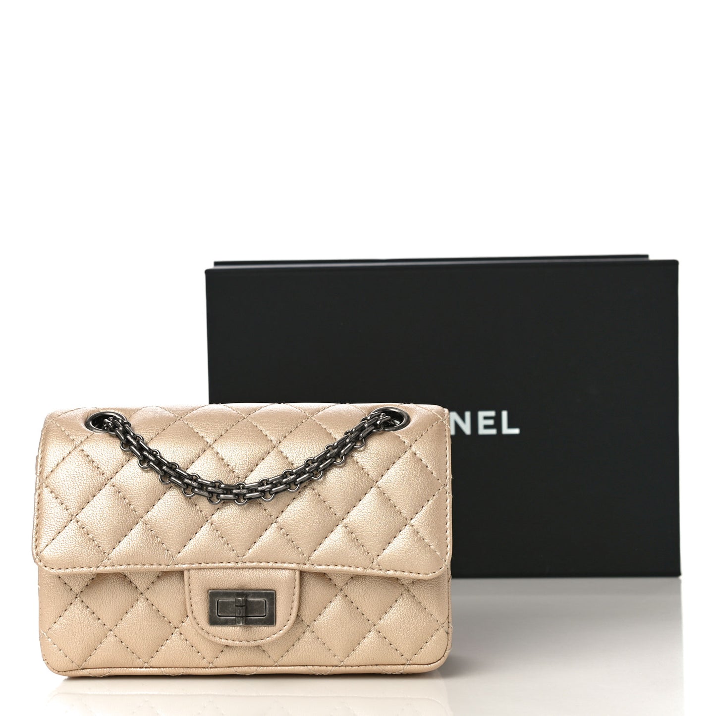 Metallic Sheepskin Quilted 2.55 Reissue Mini Flap Beige