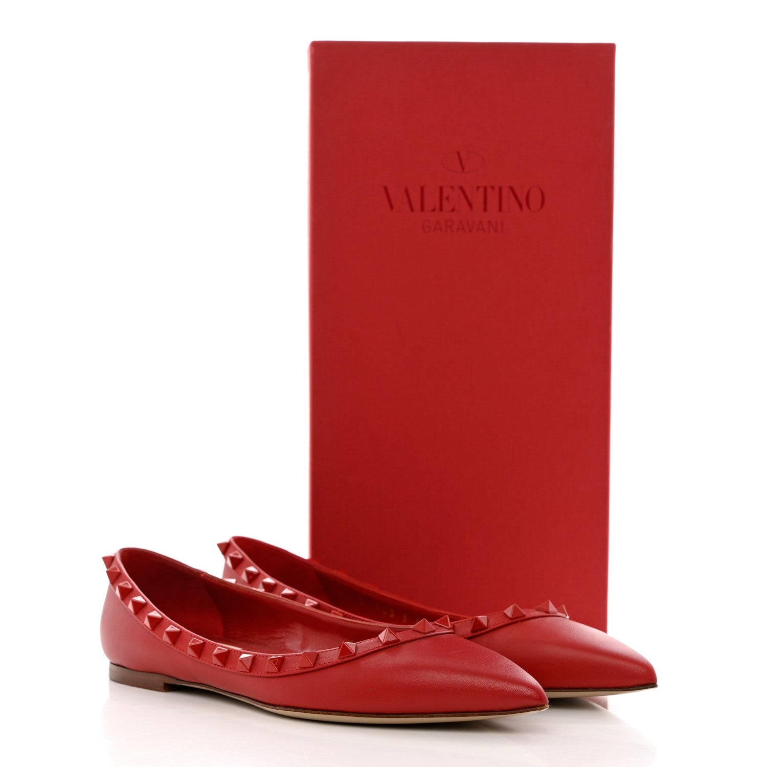 Valentino Garavani Calfskin Lacquered Monochrome Rockstud Ballerina Flats 37 Rosso Valentino 12 of 12