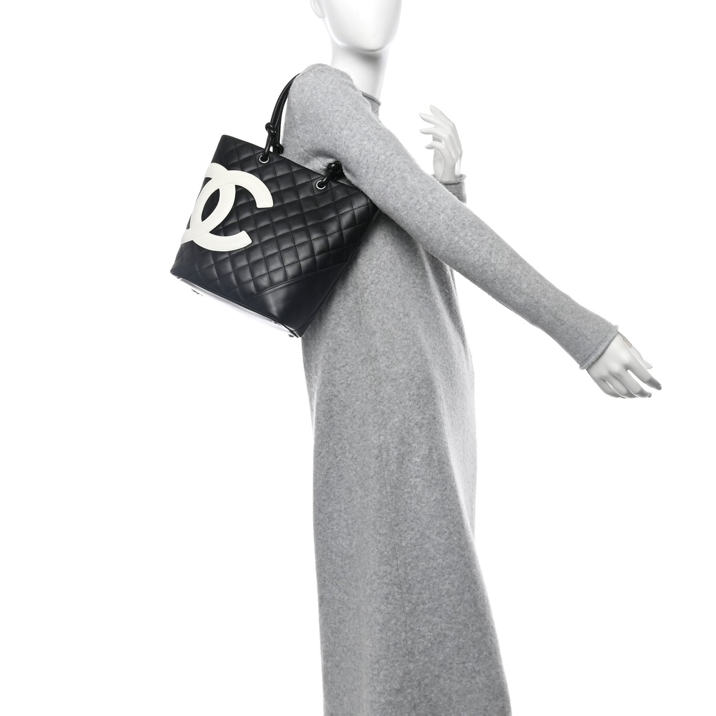 Calfskin Quilted Medium Cambon Tote Black White