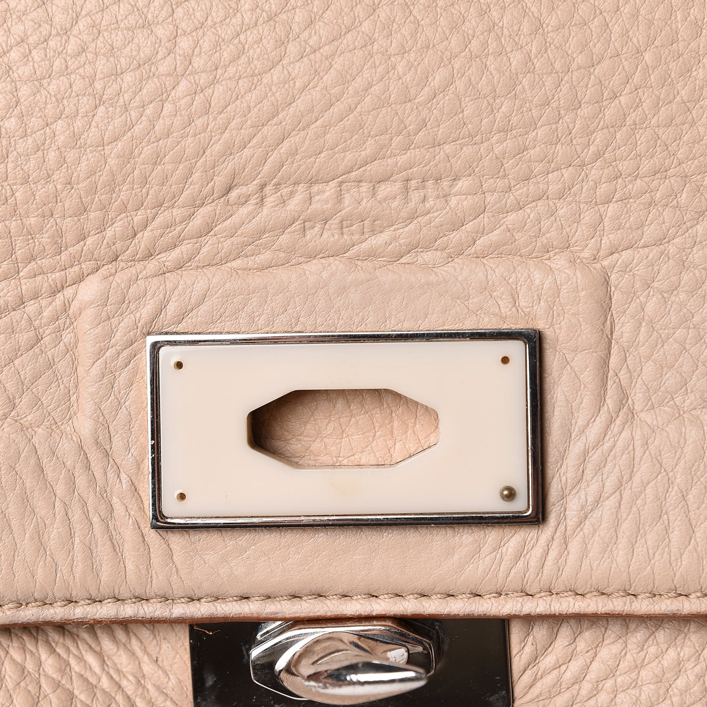 Grained Calfskin Medium Shark Lock Satchel Nude