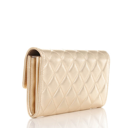 Chanel Metallic Lambskin Quilted Large Gusset Flap Wallet Gold 3 of 8