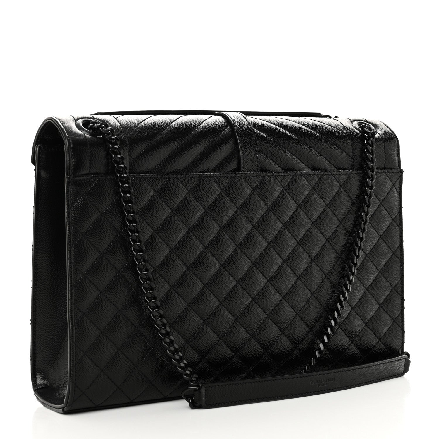 Saint Laurent Grain De Poudre Textured Mixed Matelasse Large Triquilt Monogram Monochrome Satchel Black 3 of 9