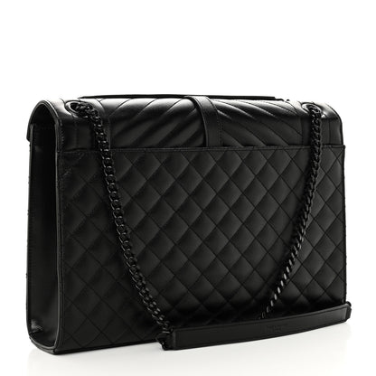 Saint Laurent Grain De Poudre Textured Mixed Matelasse Large Triquilt Monogram Monochrome Satchel Black 3 of 9