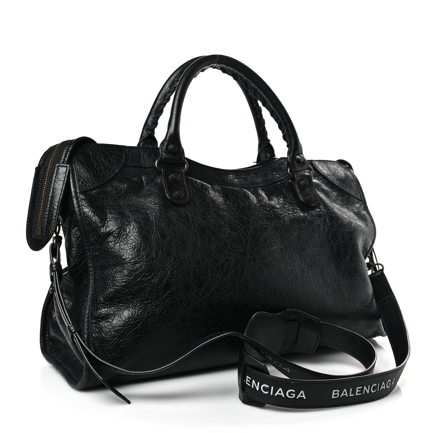 Balenciaga Agneau Classic Hardware City Logo Strap Black White 3 of 9