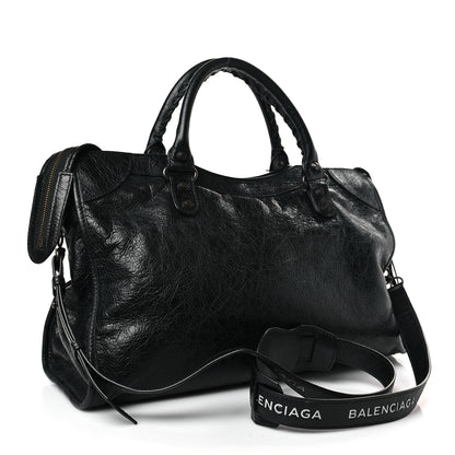 Balenciaga Agneau Classic Hardware City Logo Strap Black White 3 of 9