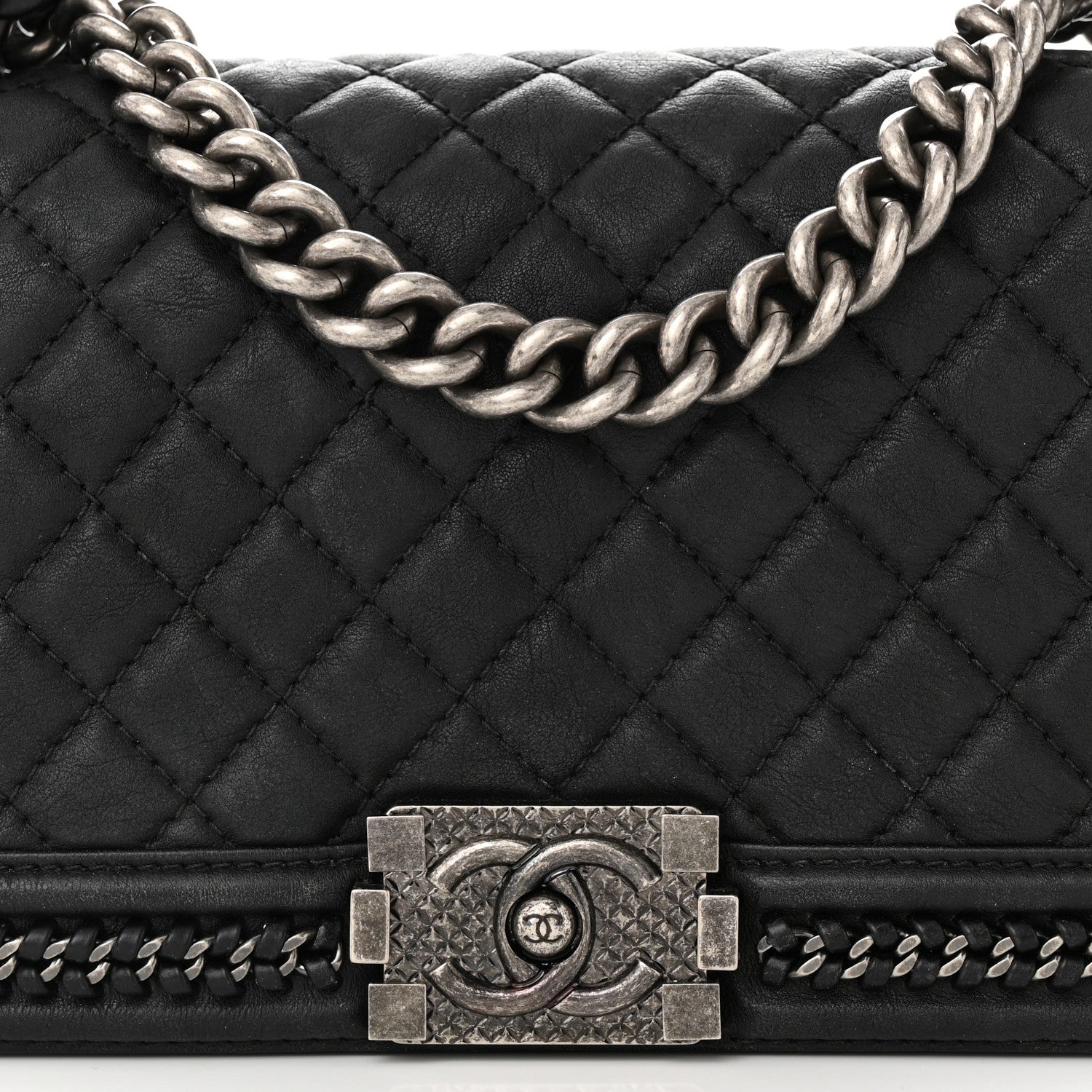 Chanel Calfskin Quilted Medium Boy Top Handle Flap Black 8 of 11