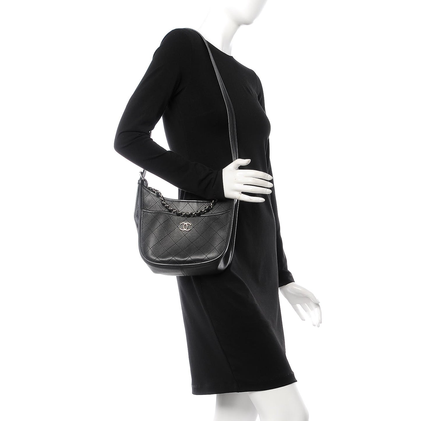 Calfskin Quilted Jungle Stroll Hobo Bag Black