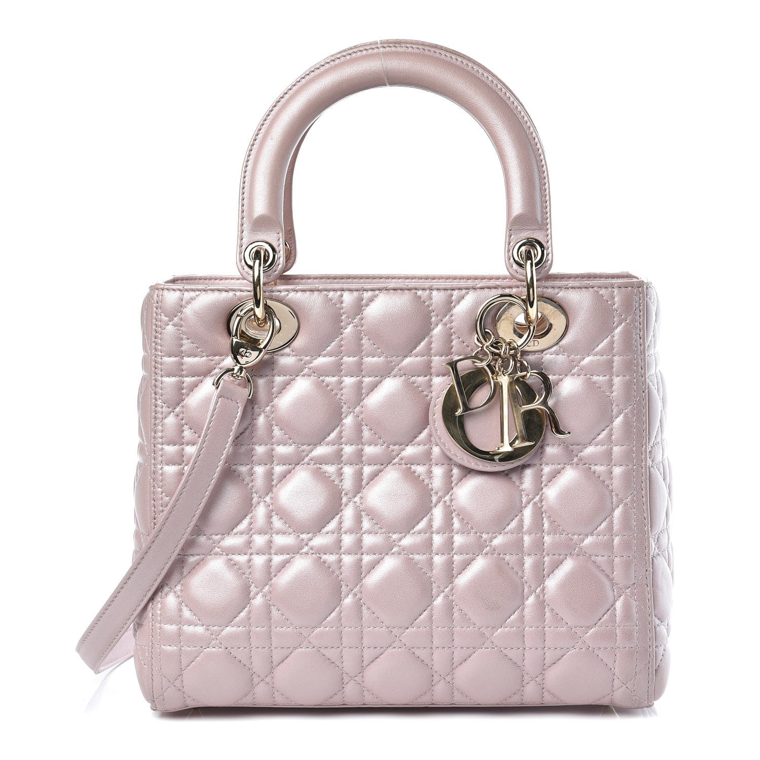 Christian Dior Pearly Lambskin Cannage Medium Lady Dior Lotus 1 of 16