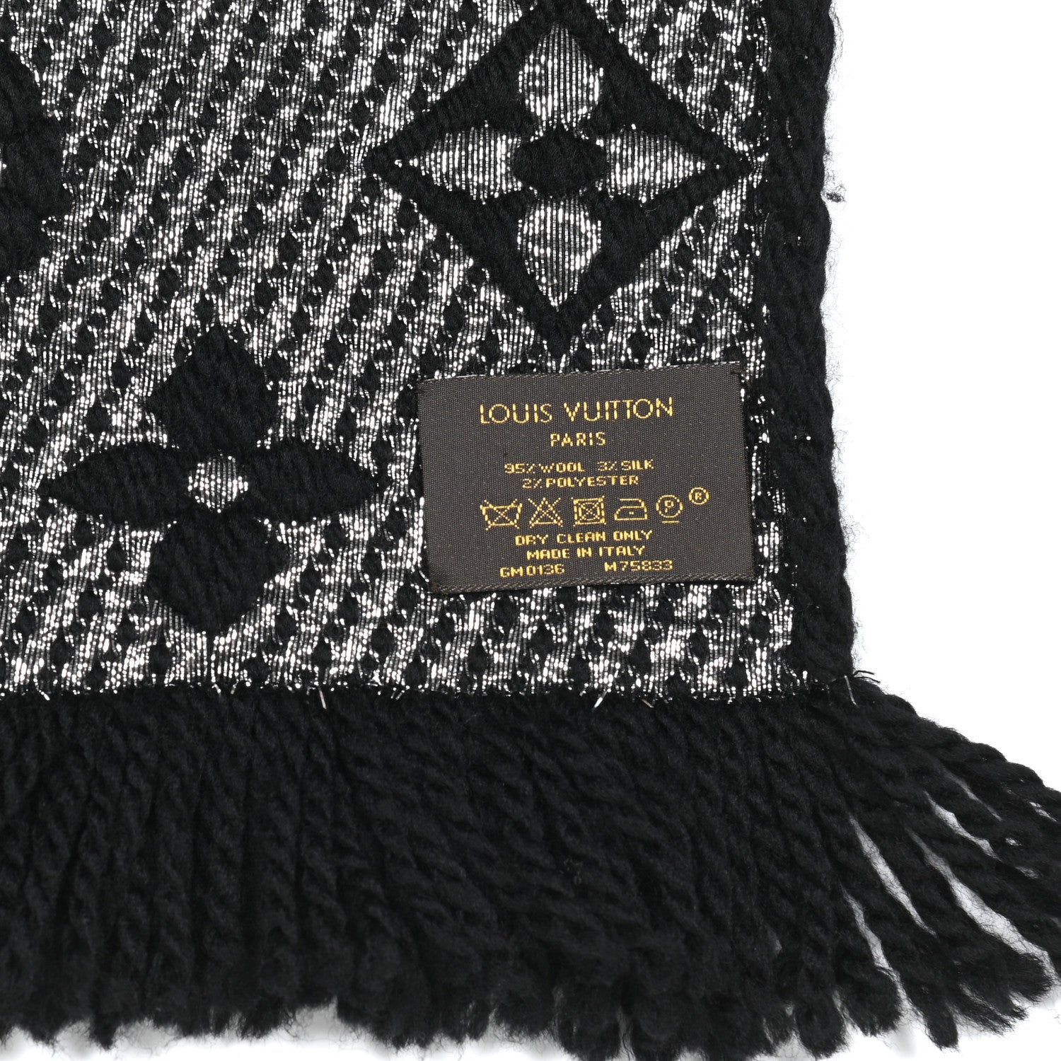 Louis Vuitton Wool Silk Logomania Shine Scarf Black 4 of 4