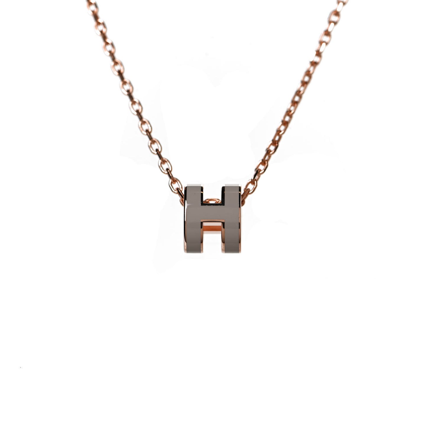 Lacquered Rose Gold Mini Pop H Pendant Necklace Marron Glace