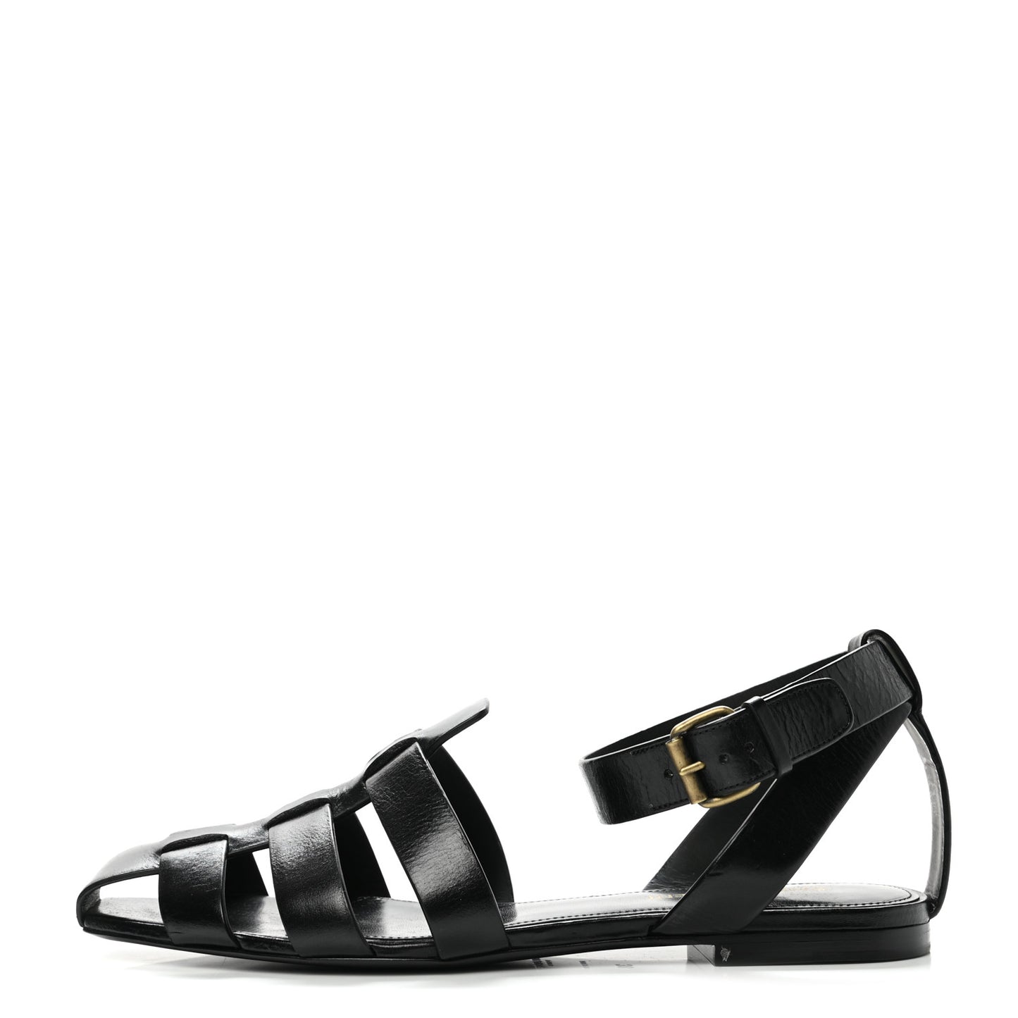 Calfskin Oak Flat Sandals 38 Black