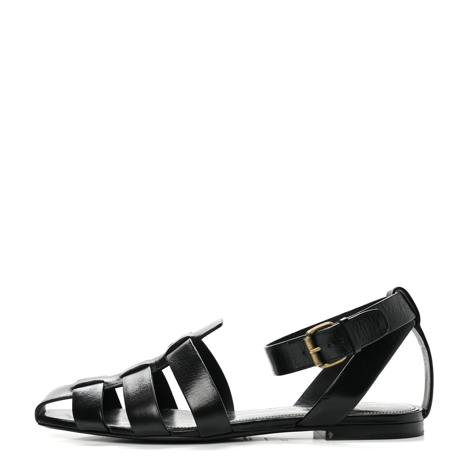Saint Laurent Calfskin Oak Flat Sandals 38 Black 1 of 9