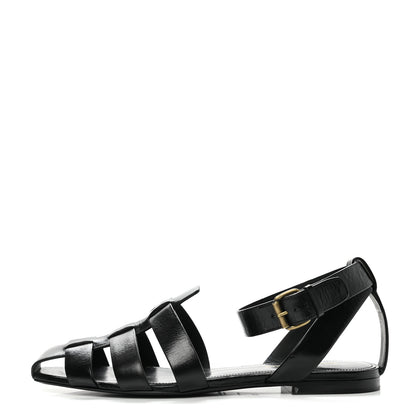 Saint Laurent Calfskin Oak Flat Sandals 38 Black 1 of 9