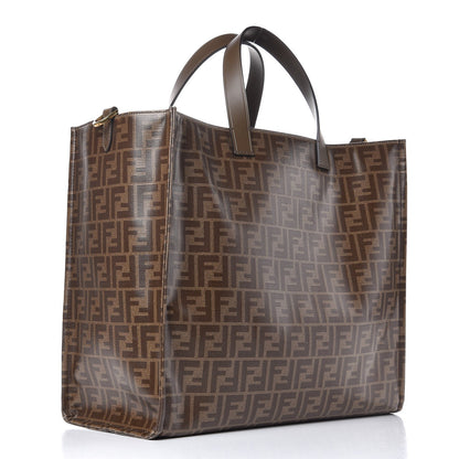 Fendi X FILA Glazed Fabric FF 1974 Mania Shopping Tote Bag Mogano Panna Blueberry 4 of 10