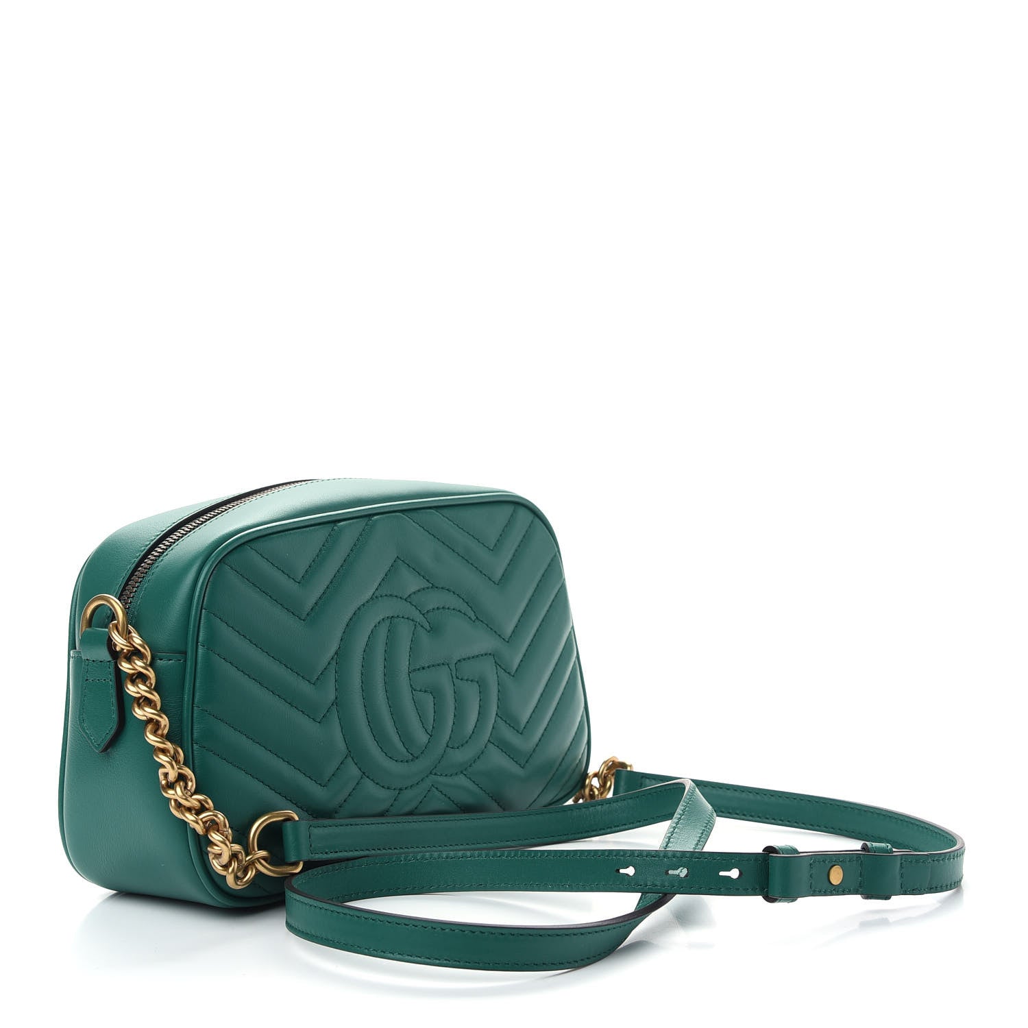 Gucci Calfskin Matelasse Small GG Marmont Chain Shoulder Bag Emerald Green 3 of 9
