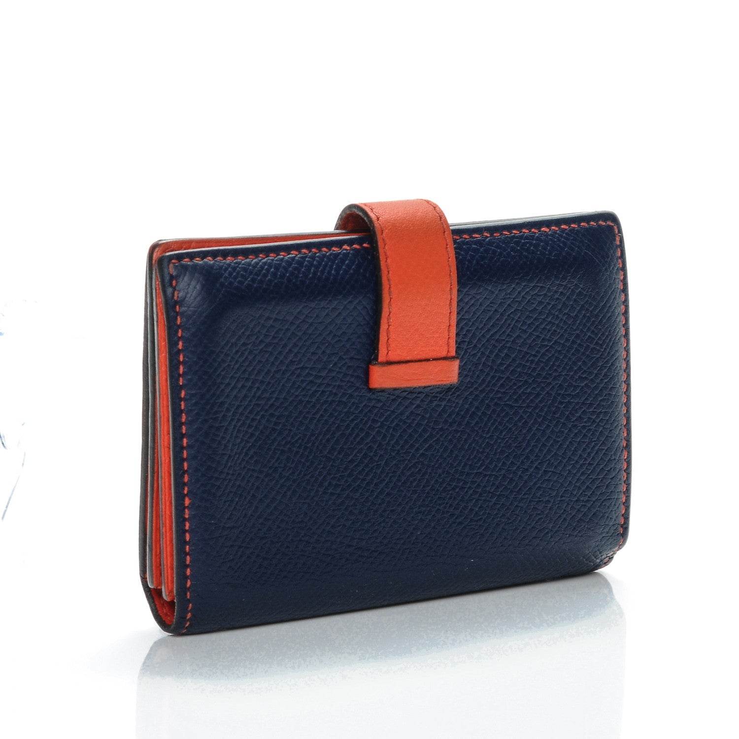 Hermes Epsom Bi-Color Bearn Card Holder Wallet Bleu Saphir Orange Poppy 4 of 12
