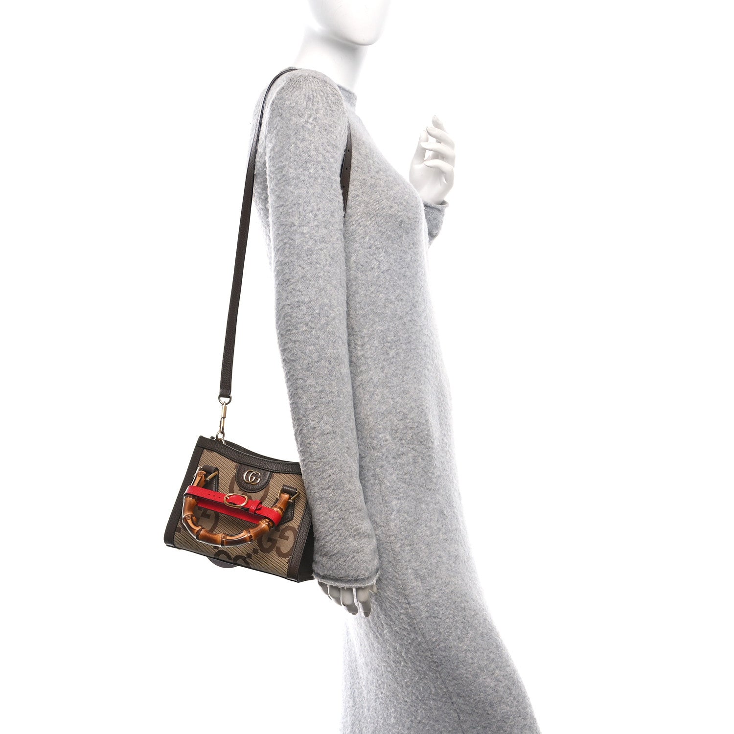 Gucci Monogram Jumbo GG Textured Dollar Calfskin Mini Diana Tote Bag Camel Ebony New Acero Pomegranate Red 2 of 12