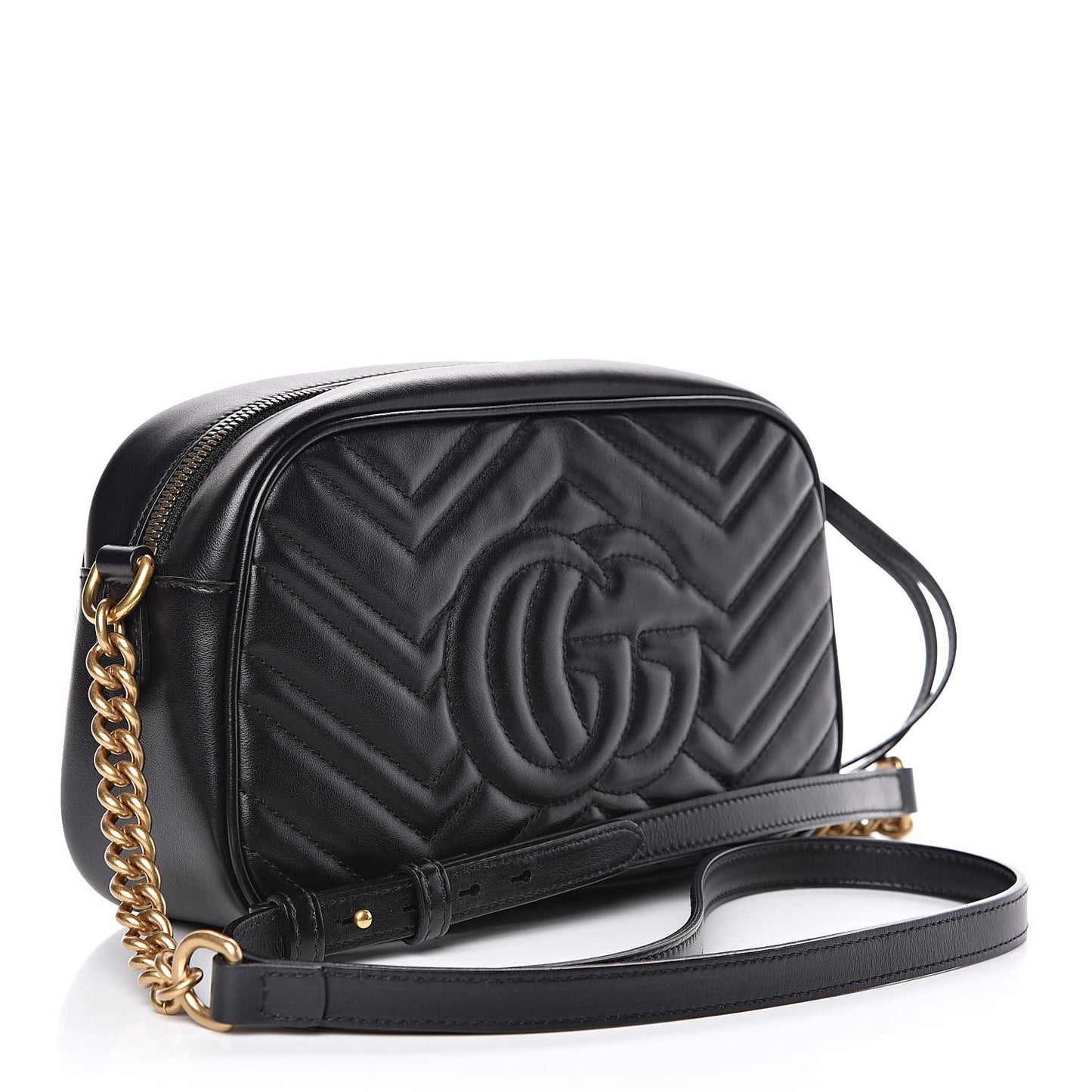 Calfskin Matelasse Small GG Marmont Chain Shoulder Bag Black
