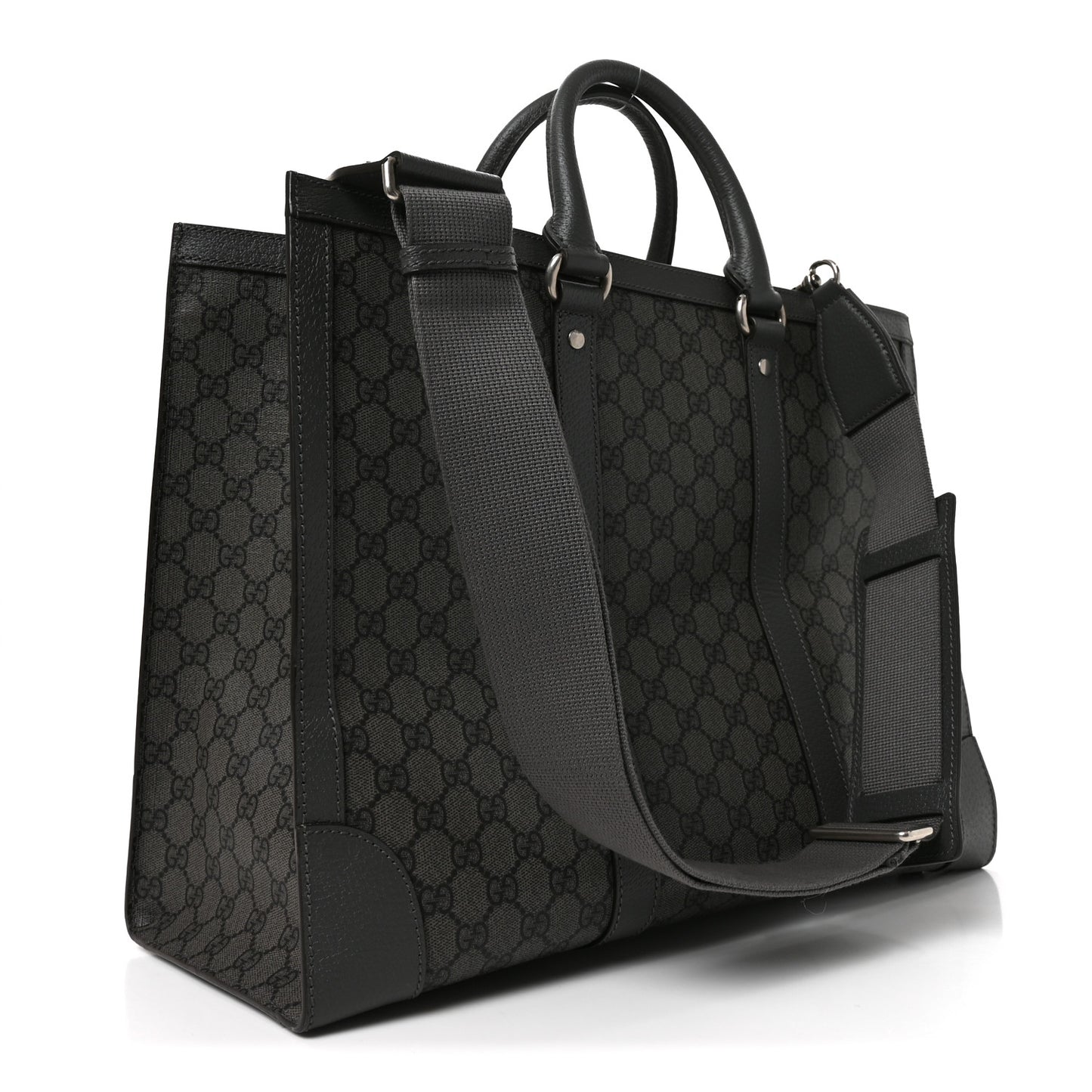 GG Supreme Monogram Textured Dollar Calfskin Large Ophidia Tote Bag Grey Black Graphite Grey