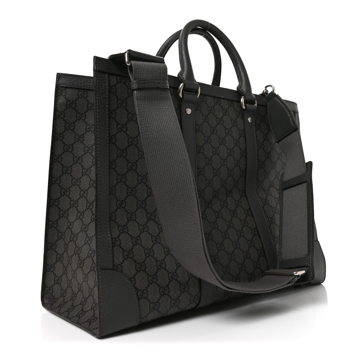 Gucci GG Supreme Monogram Textured Dollar Calfskin Large Ophidia Tote Bag Grey Black Graphite Grey 3 of 10