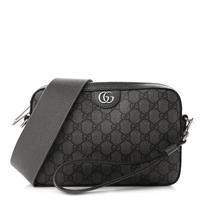 Gucci GG Supreme Monogram Textured Dollar Calfskin Web Ophidia Wristlet Shoulder Bag Grey Black Graphite Grey 1 of 9