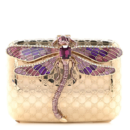 Gucci Metal Guccissima Dragonfly Minaudiere Clutch Gold 1 of 7