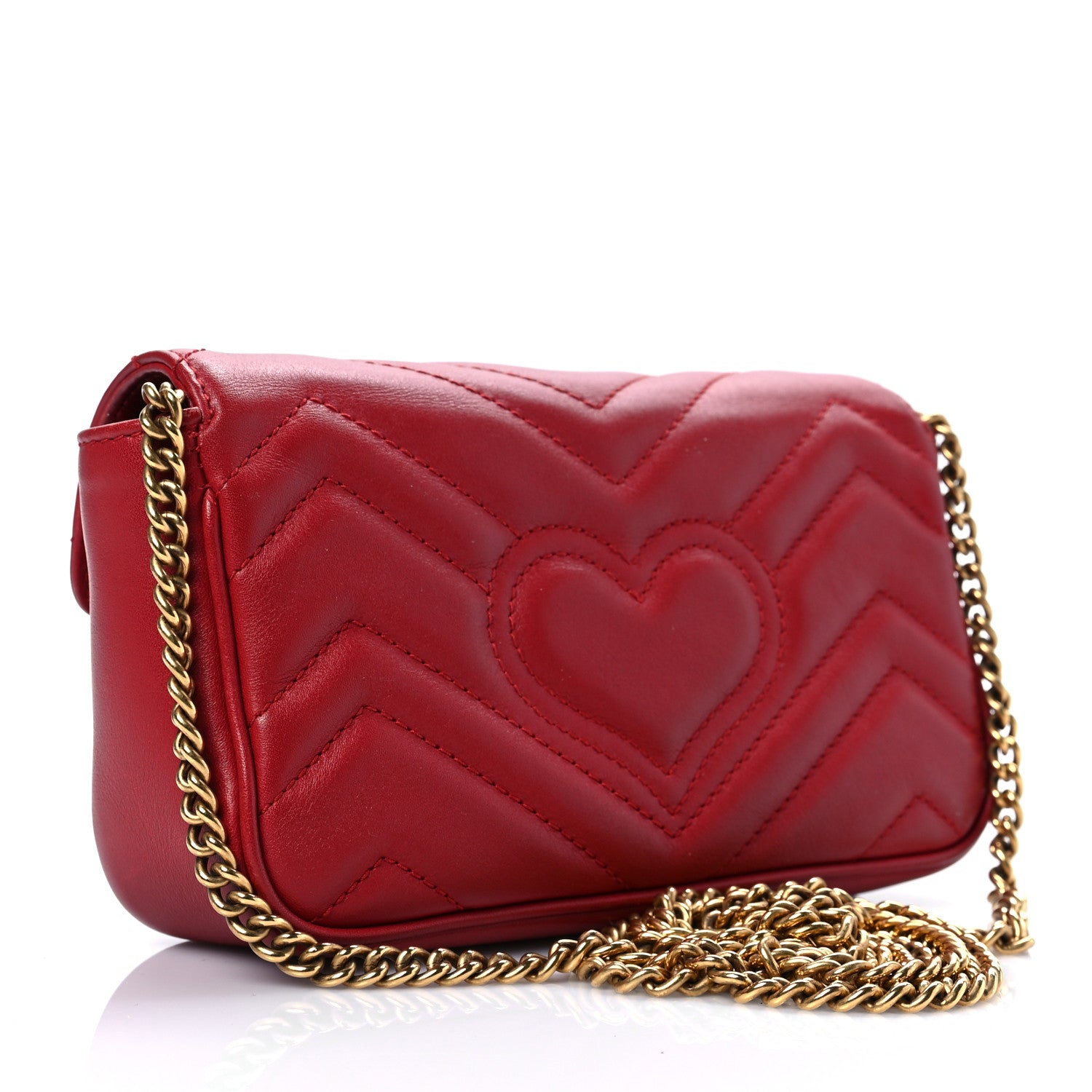 Gucci Calfskin Matelasse Super Mini GG Marmont Shoulder Bag Hibiscus Red 3 of 8