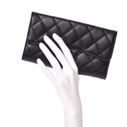Chanel Lambskin Quilted Large Flap Wallet Black 2 of 9