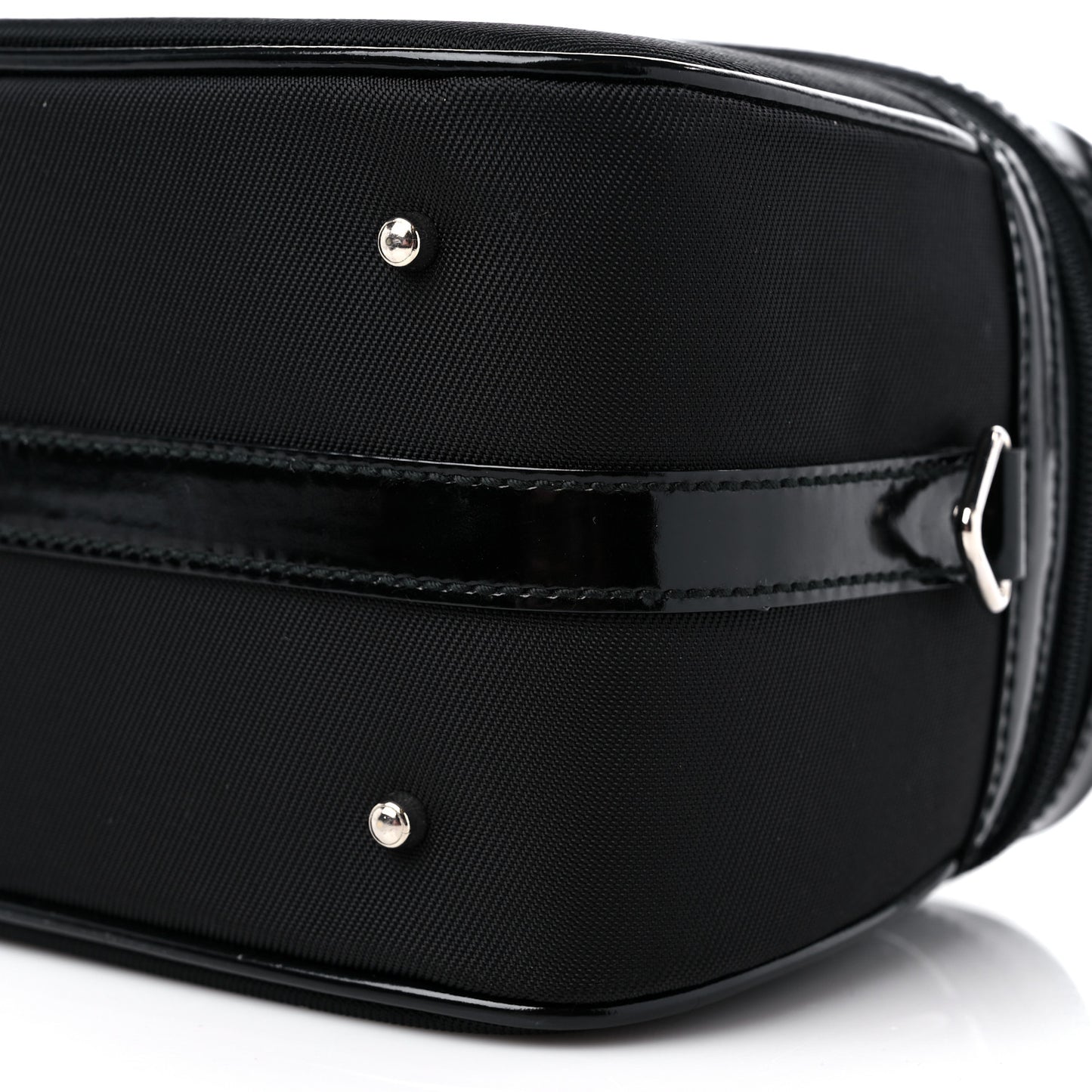 Canvas Patent Calfskin Bamboo Cosmetic Case Black
