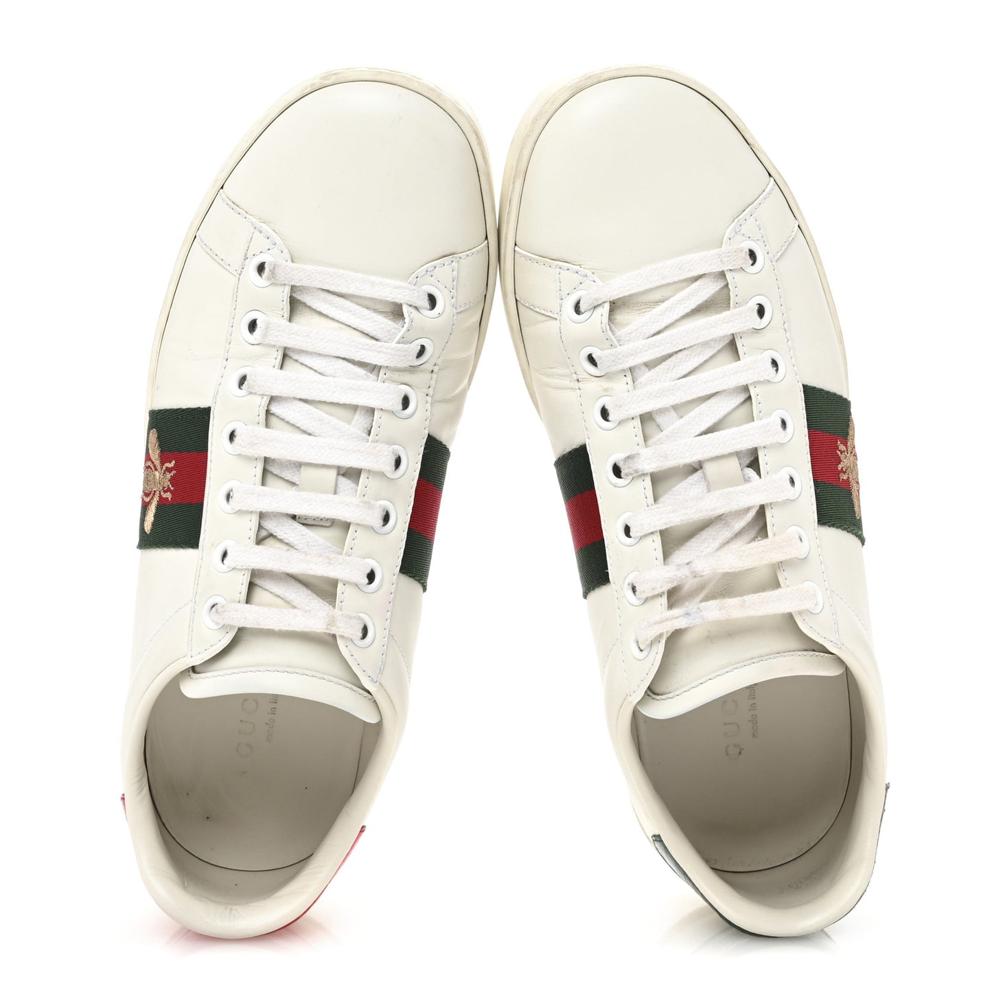 Calfskin Ayers Bee Embroidered Womens Ace Sneakers 36.5 White Green