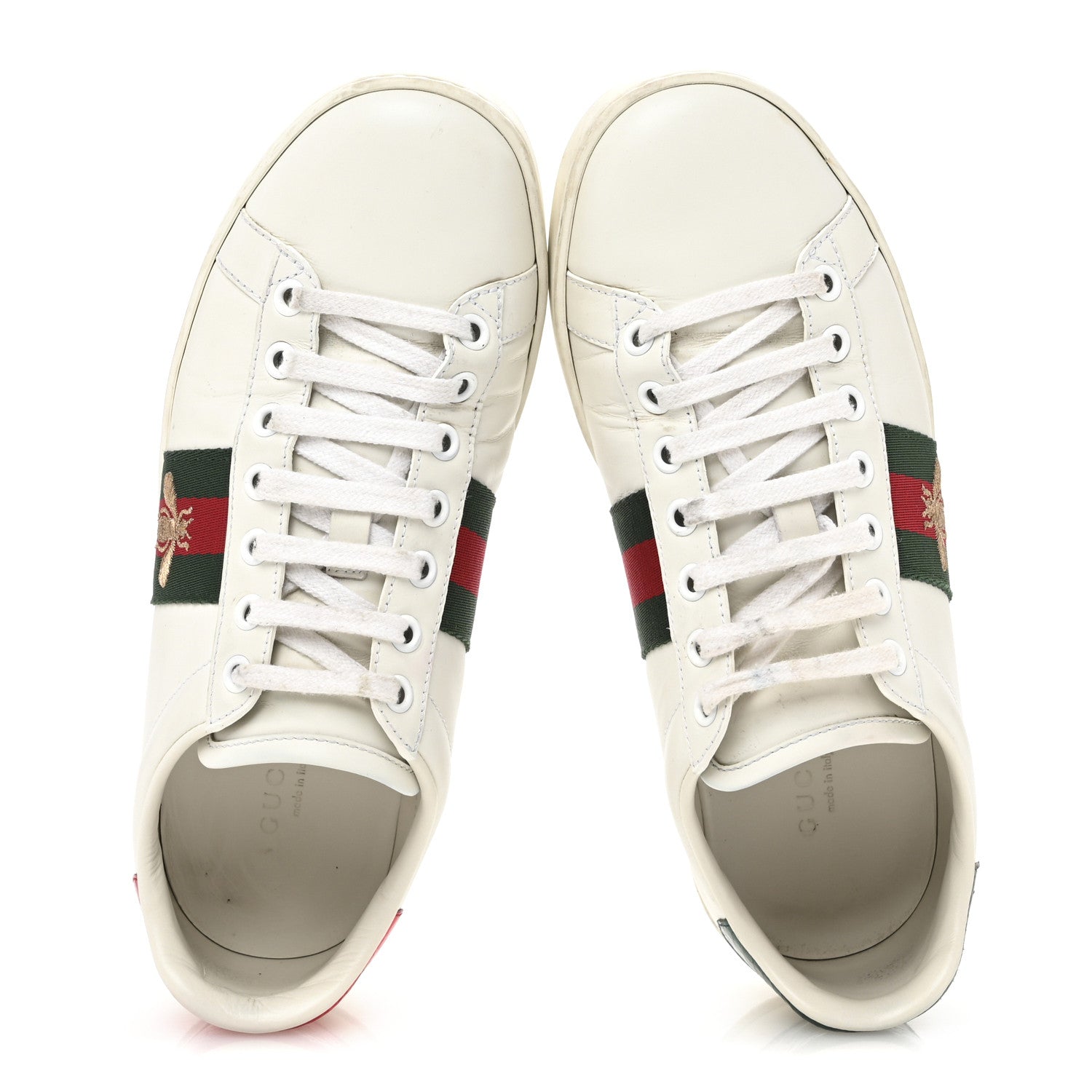Gucci Calfskin Ayers Bee Embroidered Womens Ace Sneakers 36.5 White Green 2 of 11